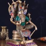 Pure Brass Lord Vishnu Under Sheshanaaga | 11" x 8" x 7" (28 x 20.3 x 17.8 cm) | 9.5 kg Stonework Art | Divine Throne Sacred Murti